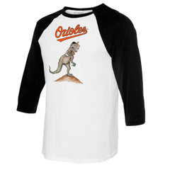 Baltimore Orioles Tiny Turnip Youth TT Rex Raglan 3/4 Sleeve T-Shirt - White/Black - MLB Lifestyle