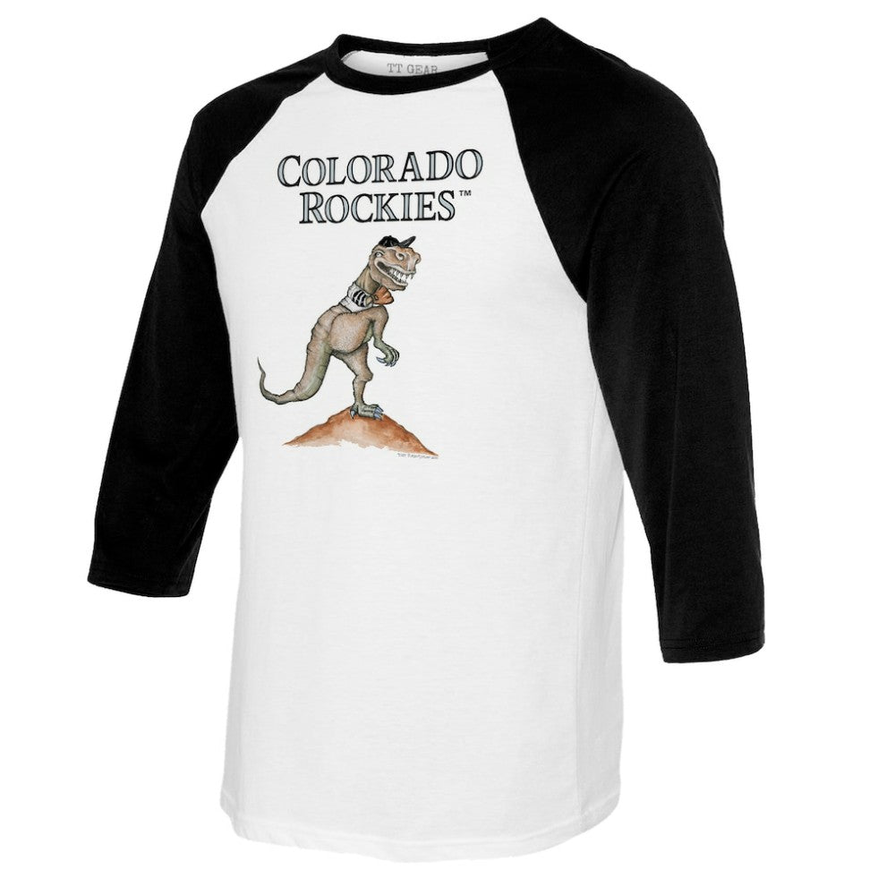 Colorado Rockies Tiny Turnip Youth TT Rex Raglan 3/4 Sleeve T-Shirt - White/Black - MLB Lifestyle