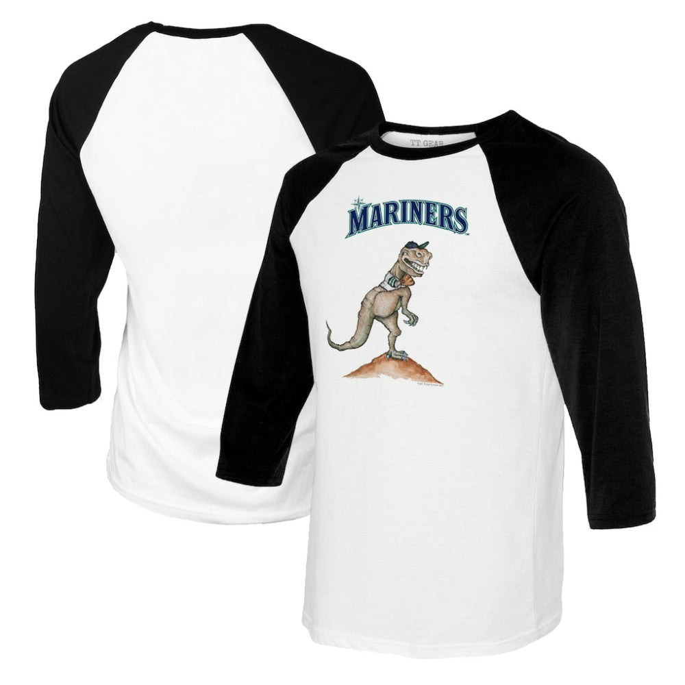 Seattle Mariners Tiny Turnip Youth TT Rex Raglan 3/4 Sleeve T-Shirt - White/Black - MLB Lifestyle