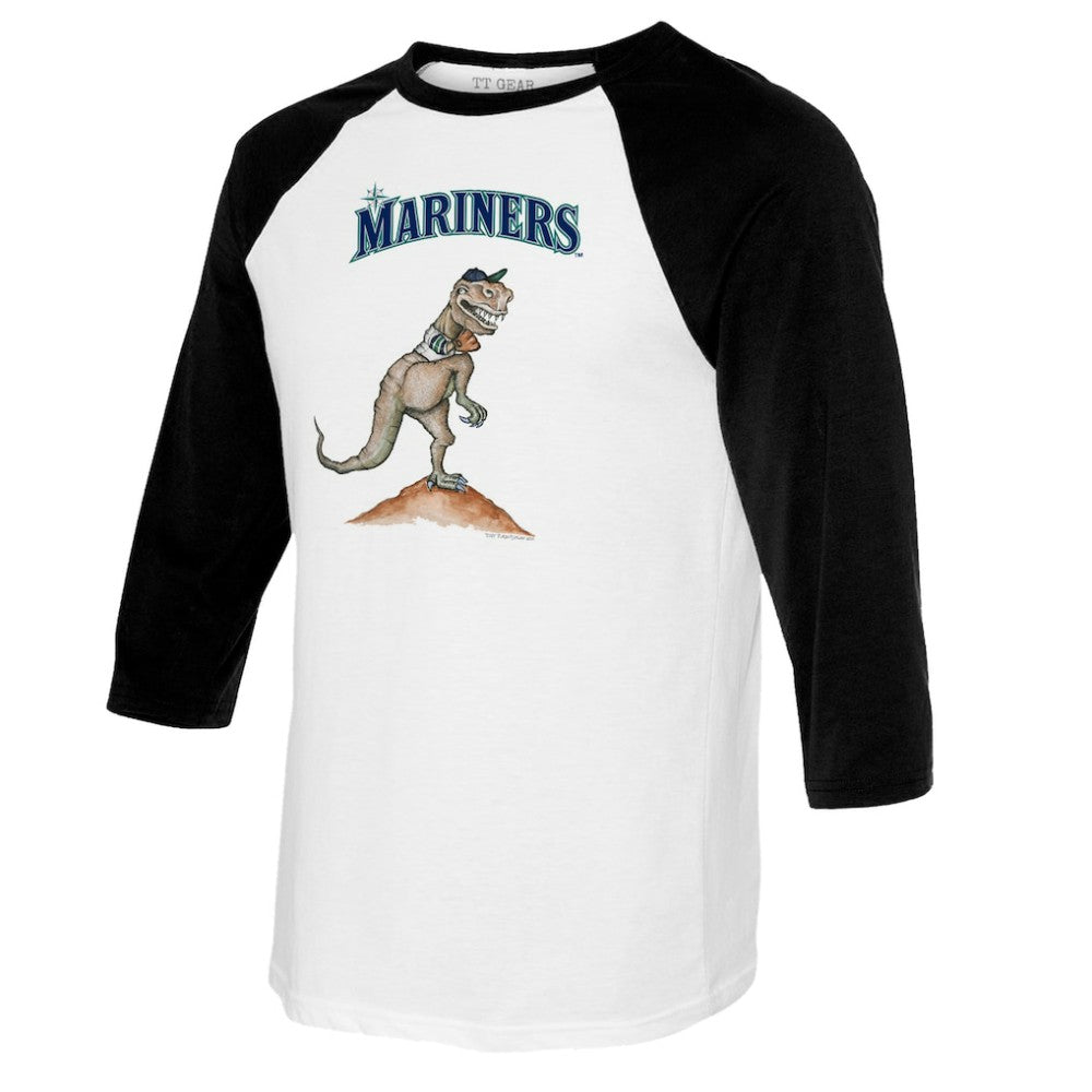 Seattle Mariners Tiny Turnip Youth TT Rex Raglan 3/4 Sleeve T-Shirt - White/Black - MLB Lifestyle