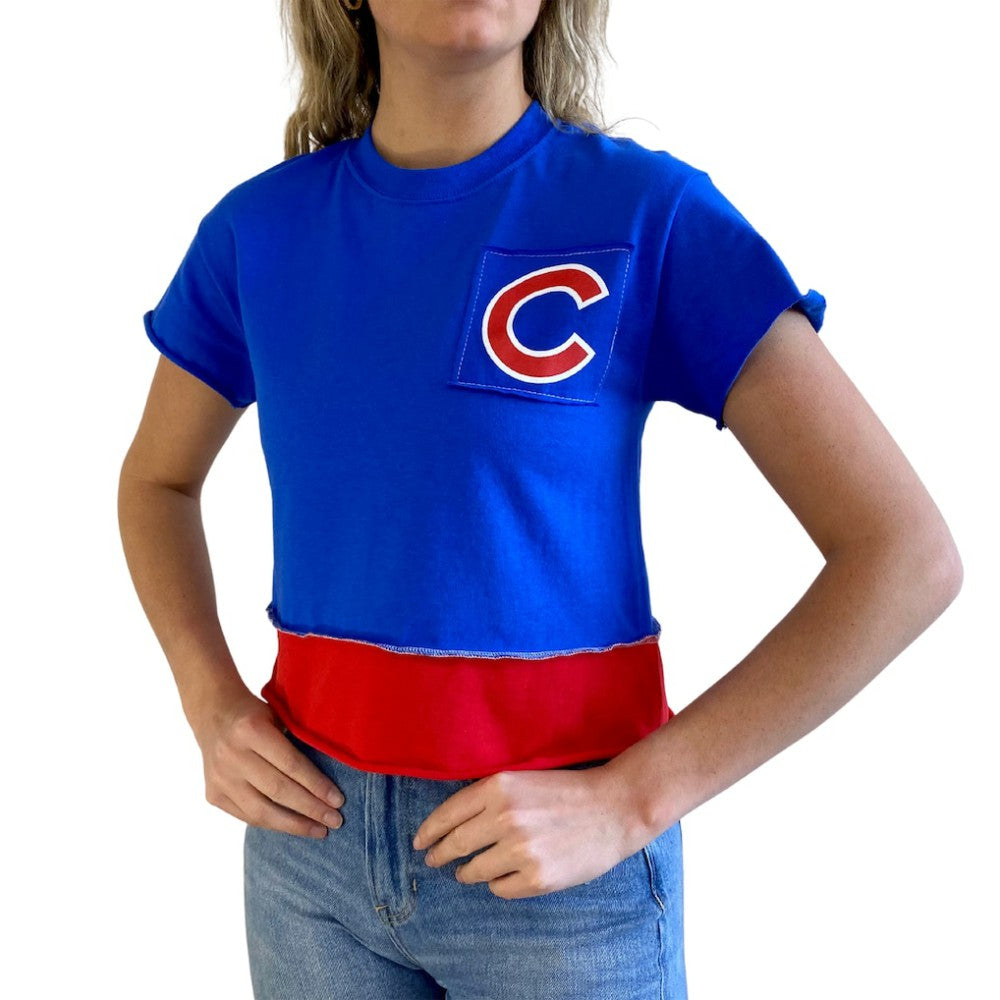 Chicago Cubs Refried Apparel Women's Cropped T-Shirt - Royal - MLB Lifestyle