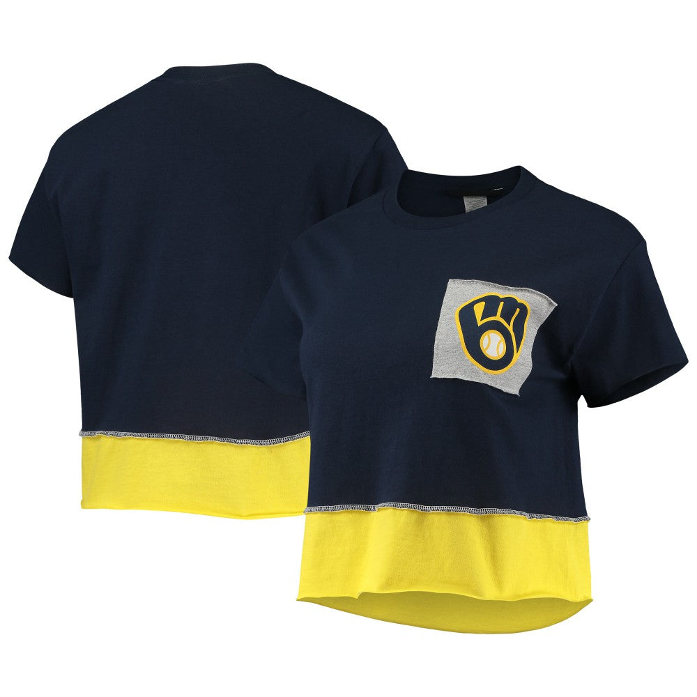 Milwaukee Brewers Refried Apparel Women's Cropped T-Shirt - Navy - MLB on Sale
