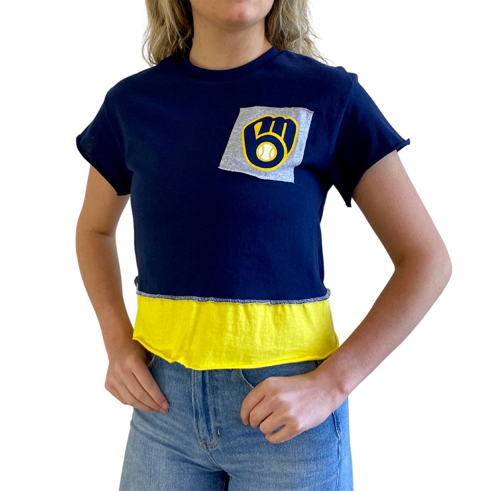 Milwaukee Brewers Refried Apparel Women's Cropped T-Shirt - Navy - MLB on Sale