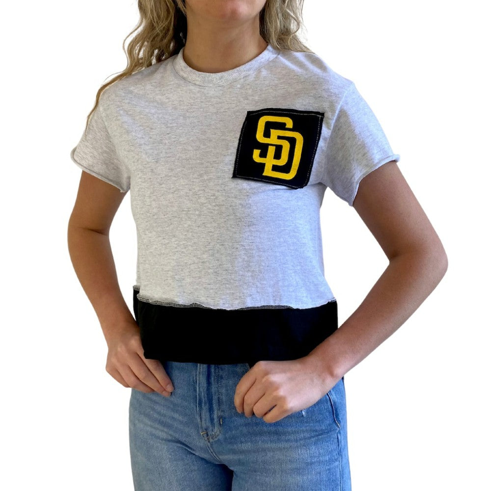 San Diego Padres Refried Apparel Women's Cropped T-Shirt - Gray - MLB Sale