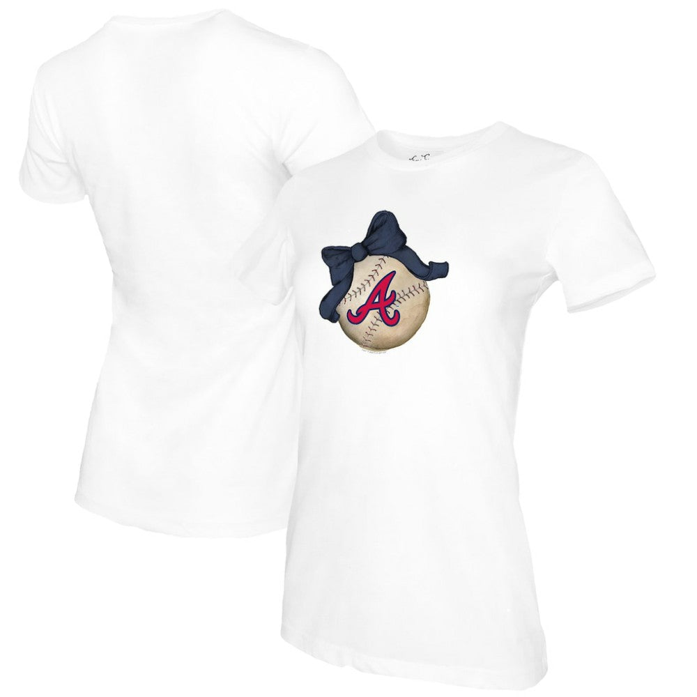 Atlanta Braves Tiny Turnip Women's Baseball Bow T-Shirt - White - MLB Lifestyle