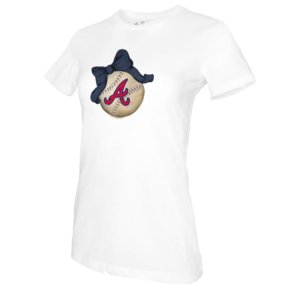 Atlanta Braves Tiny Turnip Women's Baseball Bow T-Shirt - White - MLB Lifestyle