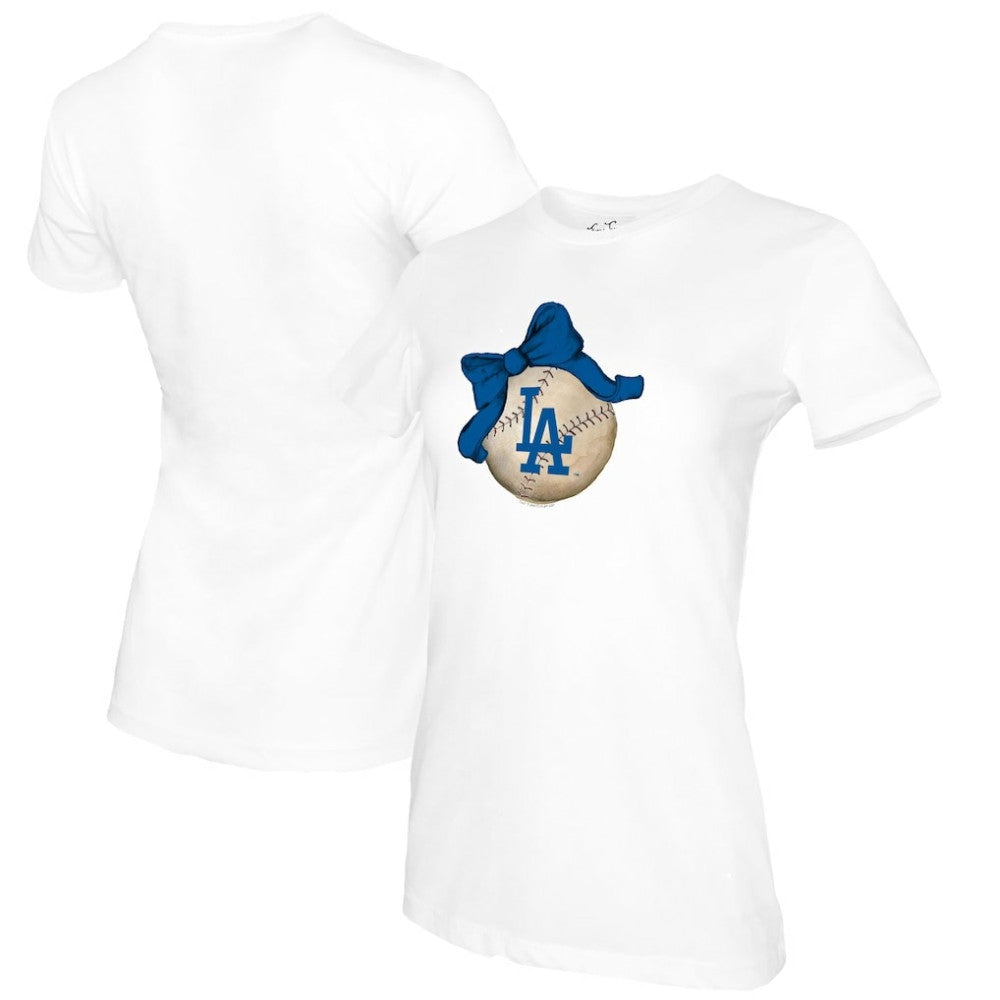 Los Angeles Dodgers Tiny Turnip Women's Baseball Bow T-Shirt - White - MLB on Sale