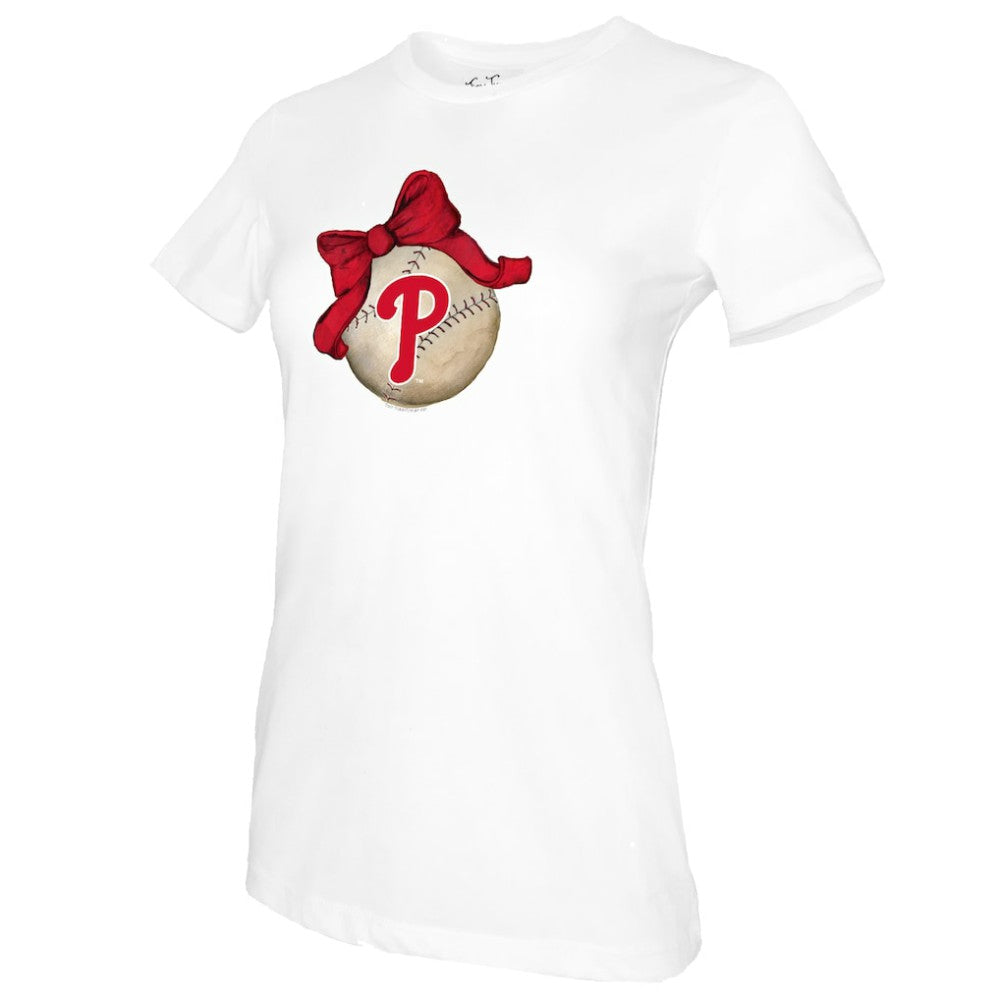 Philadelphia Phillies Tiny Turnip Women's Baseball Bow T-Shirt - White - MLB Lifestyle