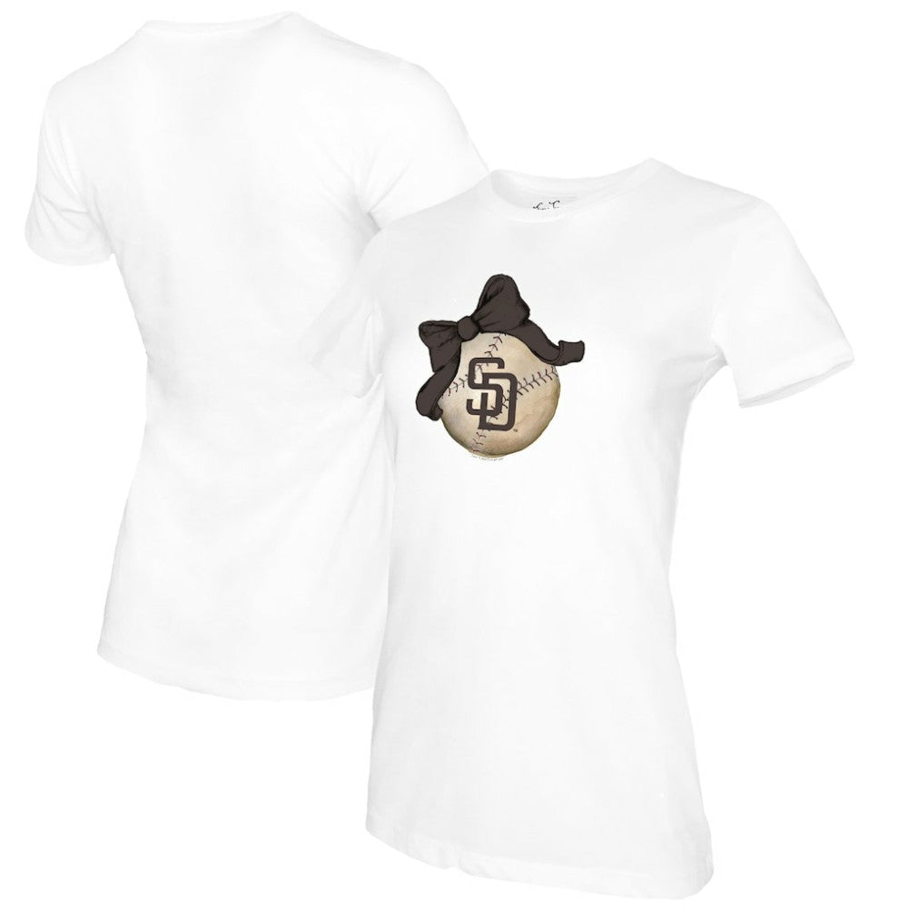 San Diego Padres Tiny Turnip Women's Baseball Bow T-Shirt - White - MLB Discount