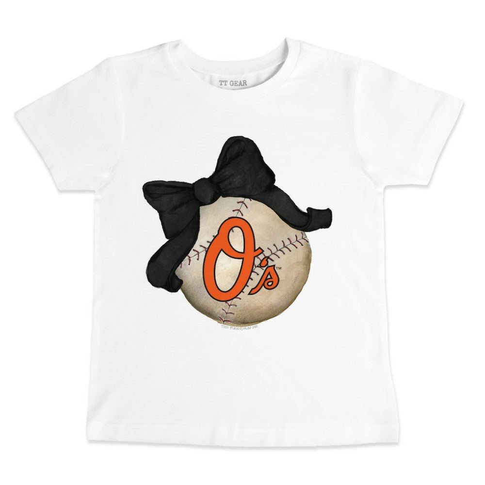 Baltimore Orioles Tiny Turnip Youth Baseball Bow T-Shirt - White - MLB Online
