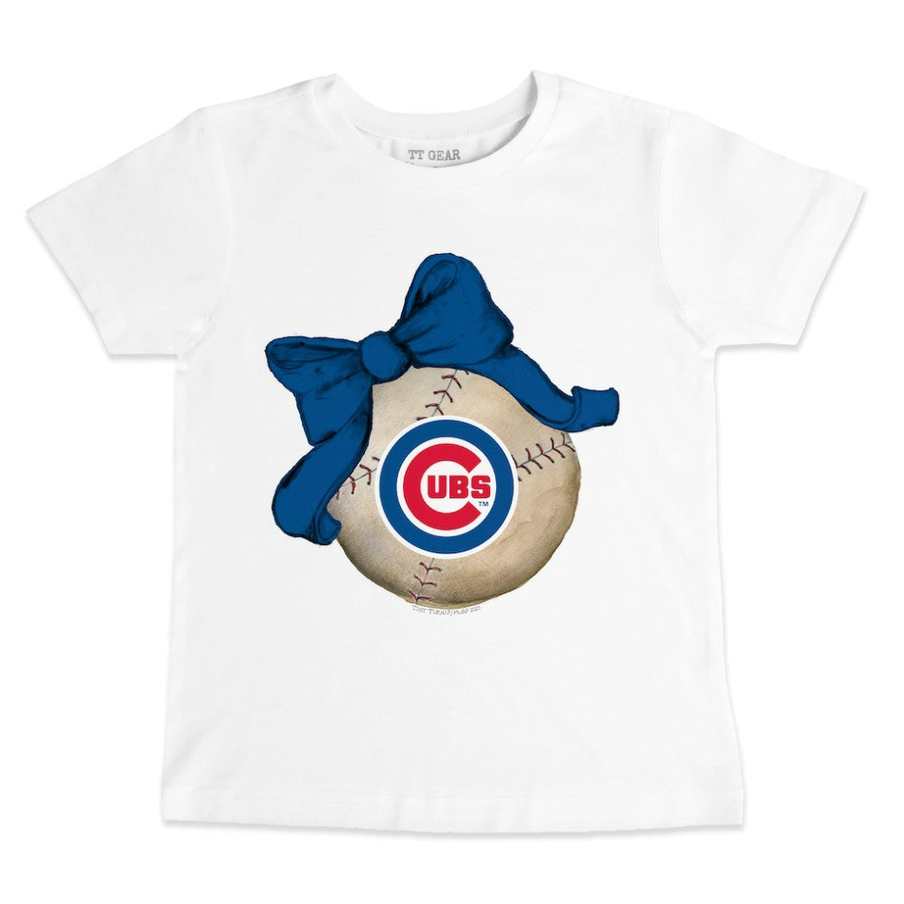Chicago Cubs Tiny Turnip Youth Baseball Bow T-Shirt - White - MLB Online