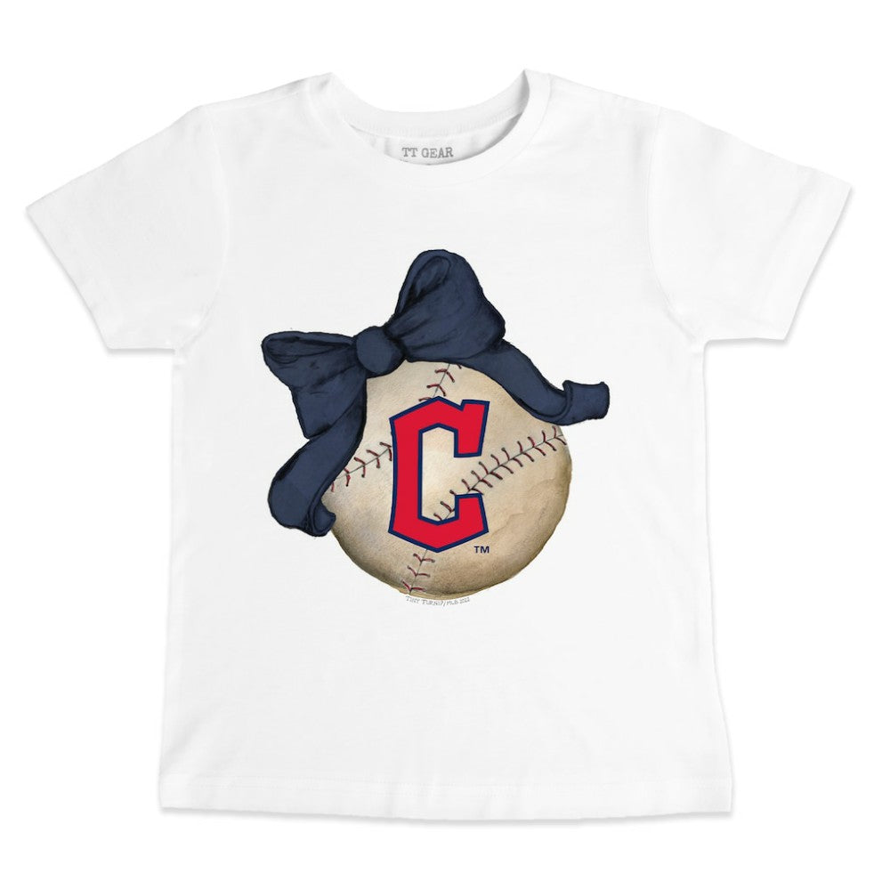 Cleveland Guardians Tiny Turnip Youth Baseball Bow T-Shirt - White - MLB on Sale