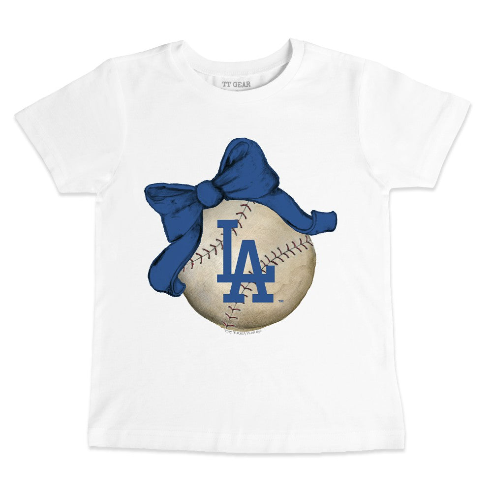 Los Angeles Dodgers Tiny Turnip Youth Baseball Bow T-Shirt - White - MLB Discount