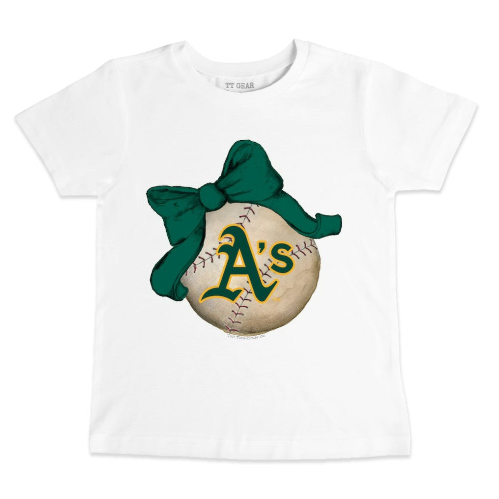Athletics Tiny Turnip Youth Baseball Bow T-Shirt - White - MLB Sale