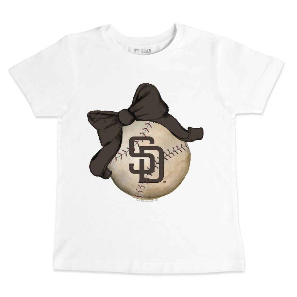 San Diego Padres Tiny Turnip Youth Baseball Bow T-Shirt - White - MLB Sale