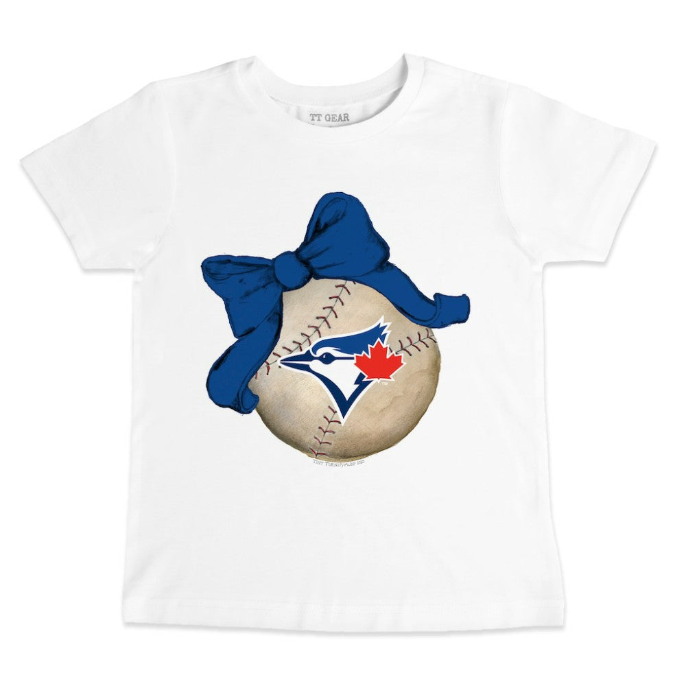 Toronto Blue Jays Tiny Turnip Youth Baseball Bow T-Shirt - White - MLB Lifestyle