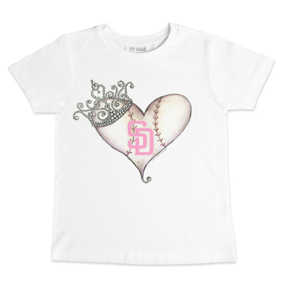 San Diego Padres Tiny Turnip Youth Baseball Tiara Heart T-Shirt - White - MLB Lifestyle