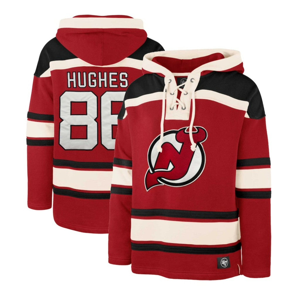 Jack Hughes New Jersey Devils '47 Player Lacer Pullover Hoodie - Red - NHL 4759548