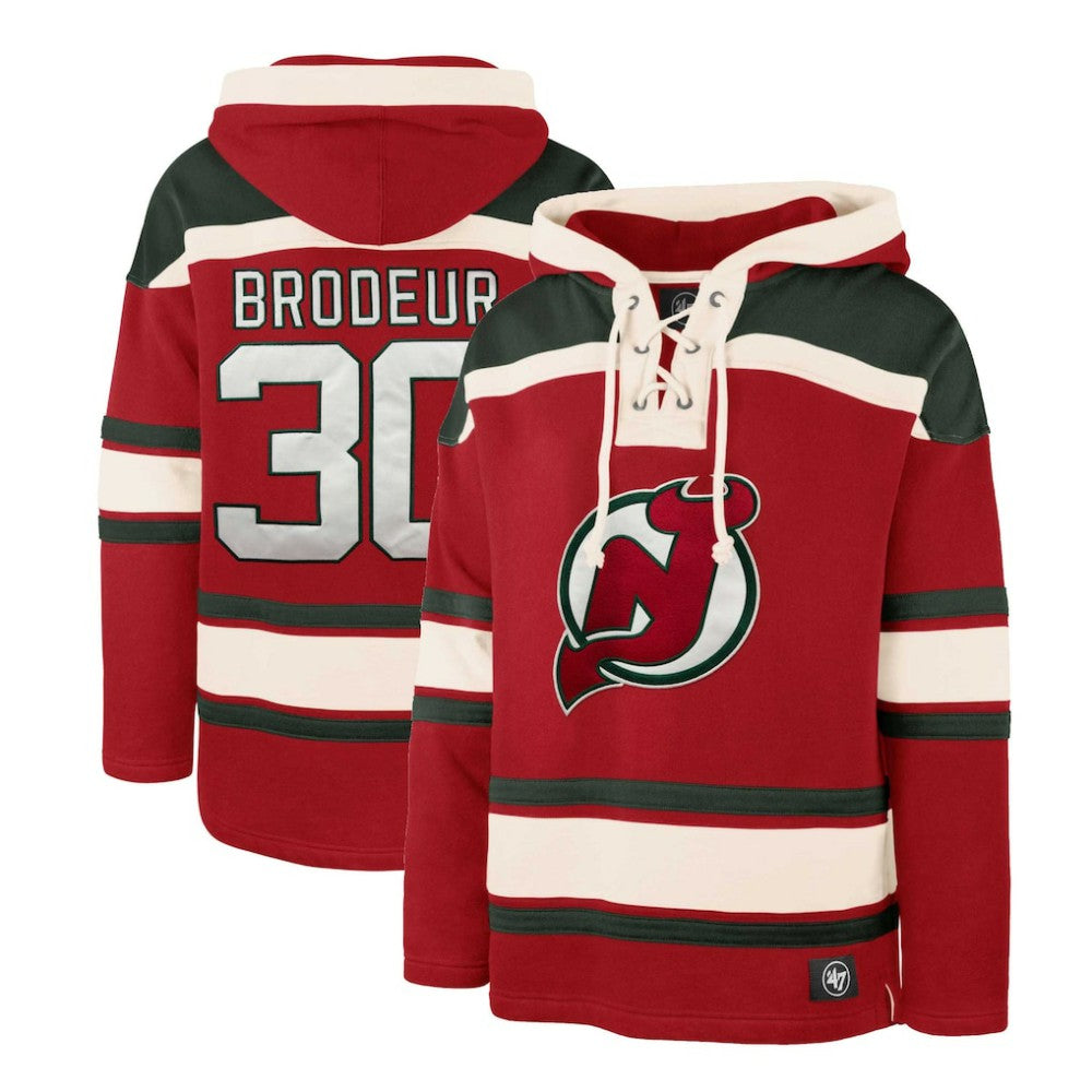 Martin Brodeur New Jersey Devils '47 Retired Player Name & Number Lacer Pullover Hoodie - Red - NHL 4759554