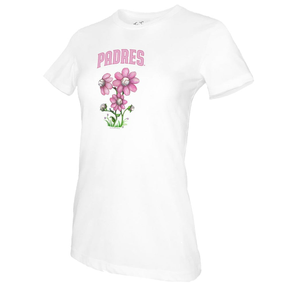 San Diego Padres Tiny Turnip Women's Blooming Baseballs T-Shirt - White - MLB Discount
