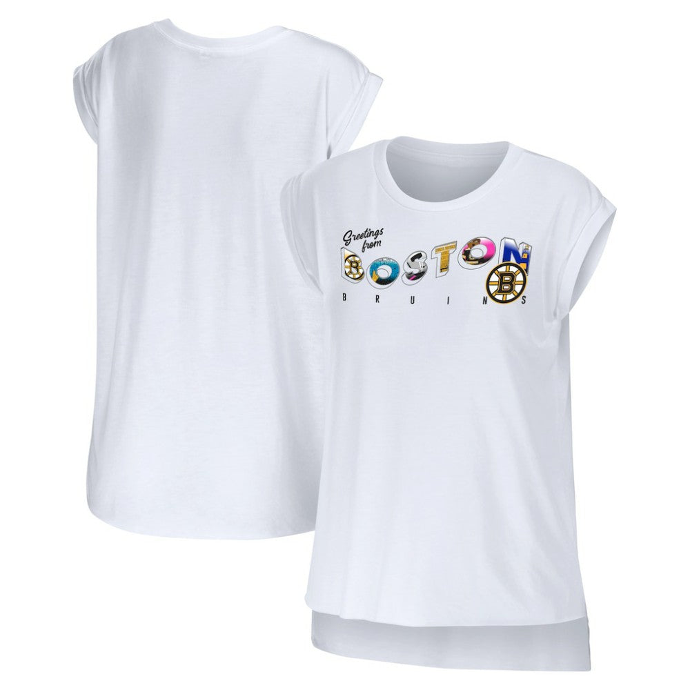 Boston Bruins WEAR by Erin Andrews Women's Greetings From Muscle T-Shirt - White - NHL 4762621
