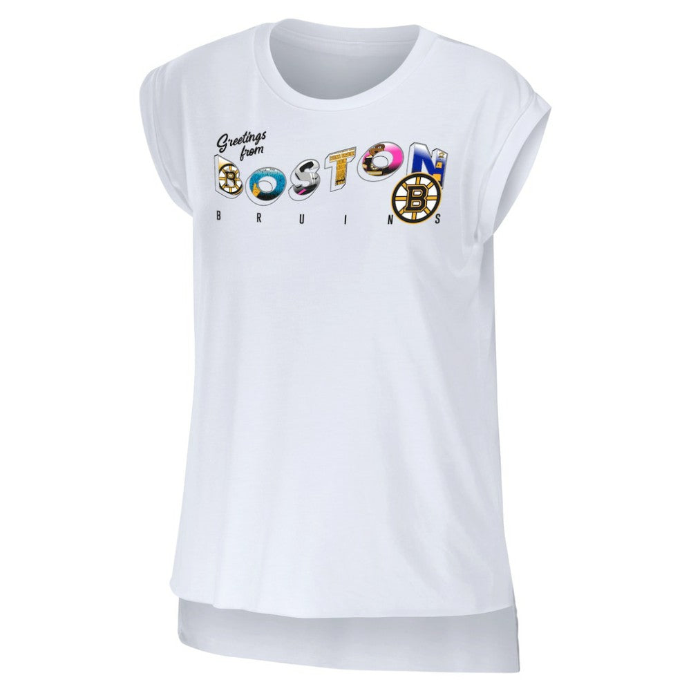 Boston Bruins WEAR by Erin Andrews Women's Greetings From Muscle T-Shirt - White - NHL 4762621
