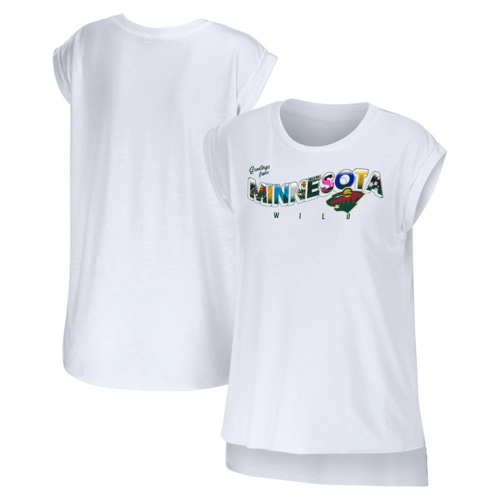 Minnesota Wild WEAR by Erin Andrews Women's Greetings From Muscle T-Shirt - White - NHL 4762628