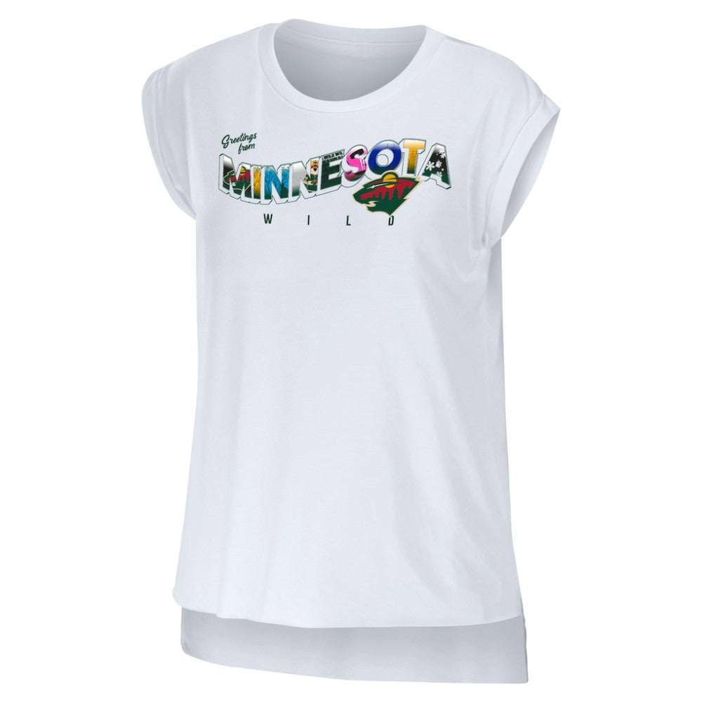 Minnesota Wild WEAR by Erin Andrews Women's Greetings From Muscle T-Shirt - White - NHL 4762628