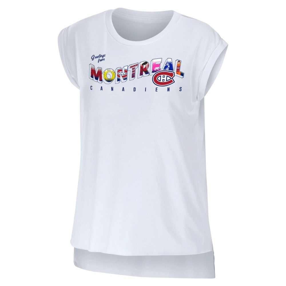 Montreal Canadiens WEAR by Erin Andrews Women's Greetings From Muscle T-Shirt - White - NHL 4762629