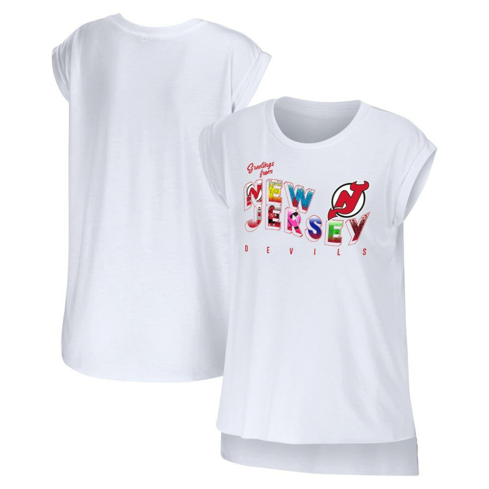 New Jersey Devils WEAR by Erin Andrews Women's Greetings From Muscle T-Shirt - White - NHL 4762630