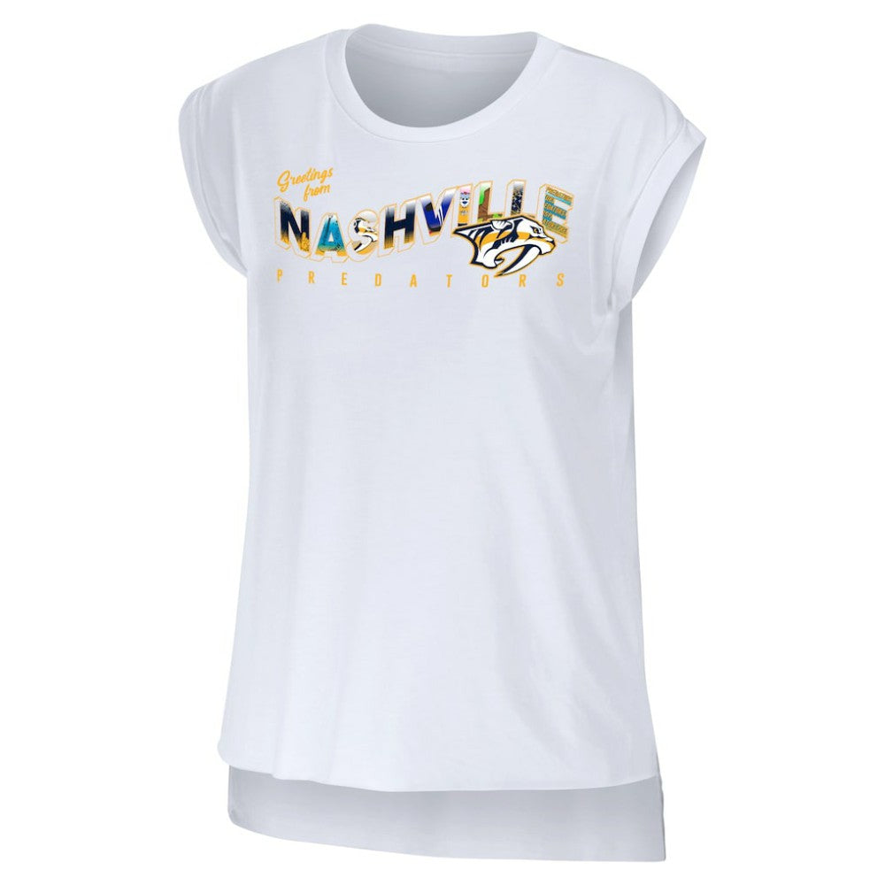 Nashville Predators WEAR by Erin Andrews Women's Greetings From Muscle T-Shirt - White - NHL 4762631