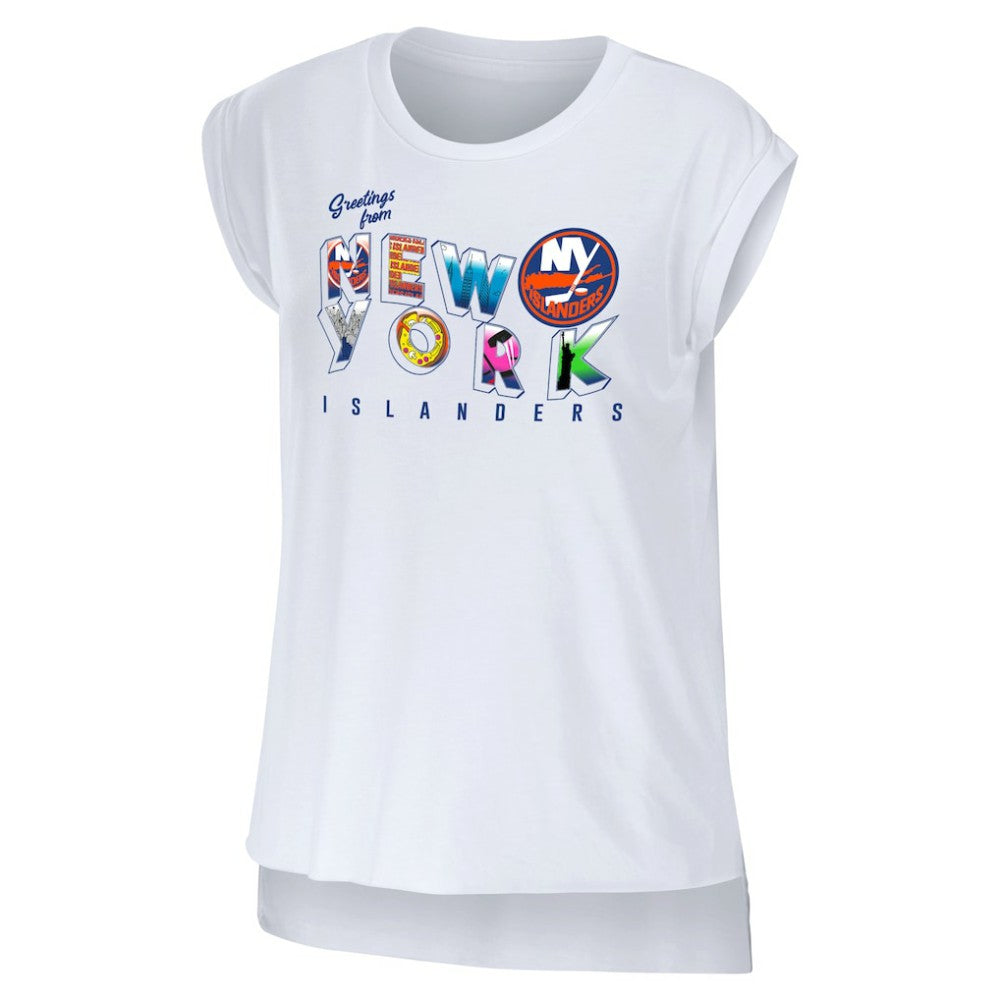 New York Islanders WEAR by Erin Andrews Women's Greetings From Muscle T-Shirt - White - NHL 4762632