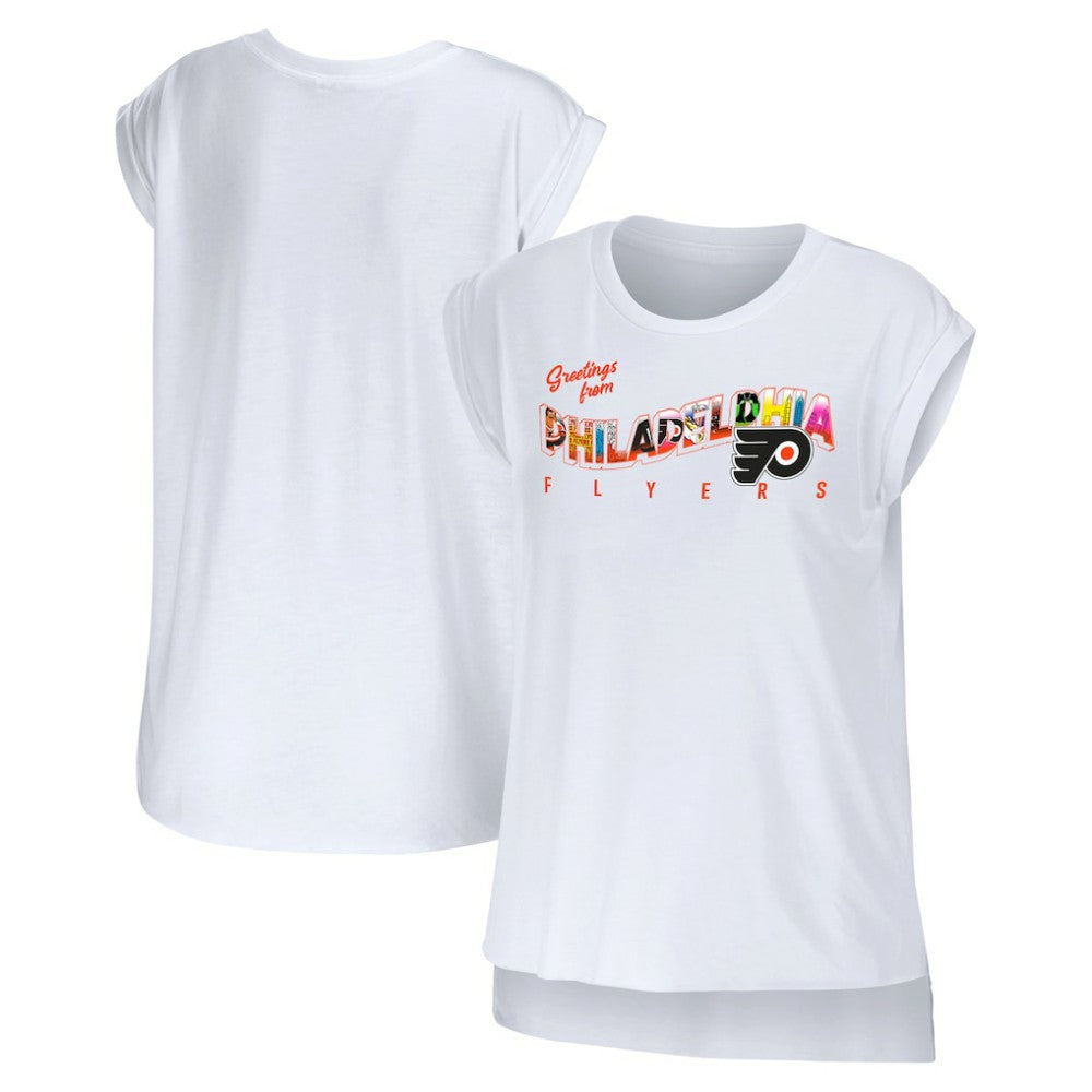 Philadelphia Flyers WEAR by Erin Andrews Women's Greetings From Muscle T-Shirt - White - NHL 4762635