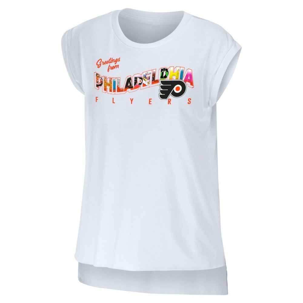 Philadelphia Flyers WEAR by Erin Andrews Women's Greetings From Muscle T-Shirt - White - NHL 4762635