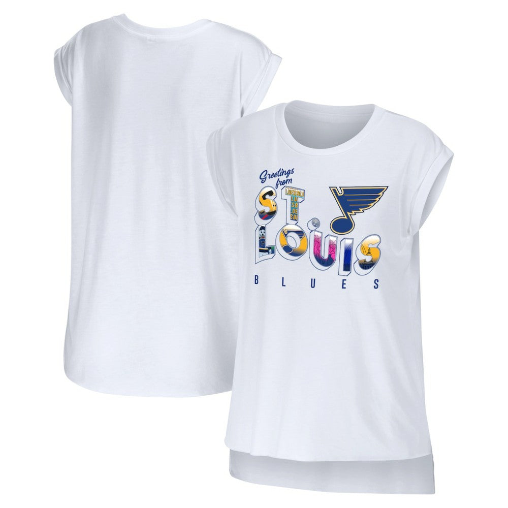 St. Louis Blues WEAR by Erin Andrews Women's Greetings From Muscle T-Shirt - White - NHL 4762636