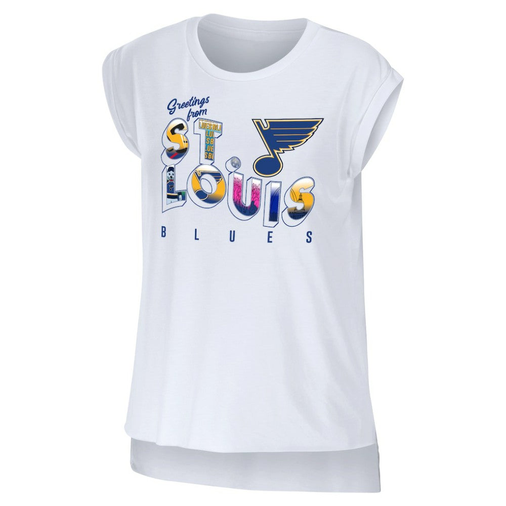 St. Louis Blues WEAR by Erin Andrews Women's Greetings From Muscle T-Shirt - White - NHL 4762636