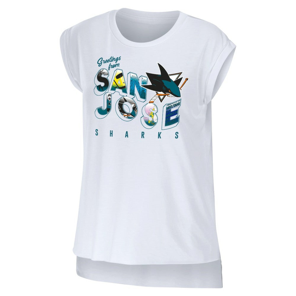 San Jose Sharks WEAR by Erin Andrews Women's Greetings From Muscle T-Shirt - White - NHL 4762637