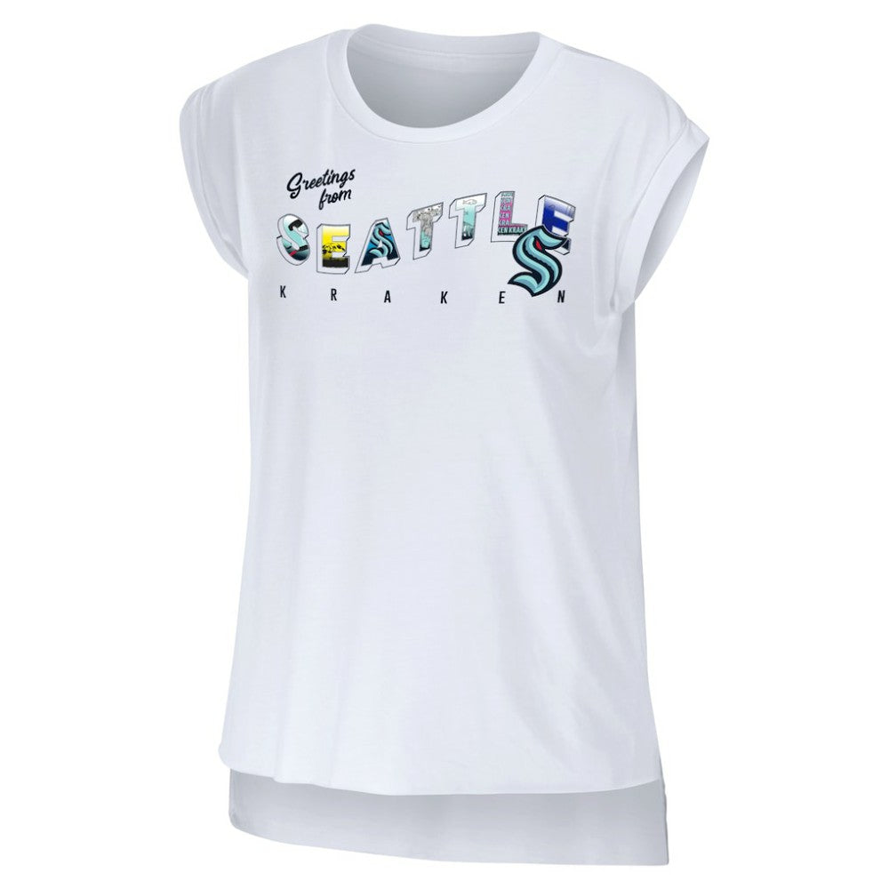 Seattle Kraken WEAR by Erin Andrews Women's Greetings From Muscle T-Shirt - White - NHL 4762638