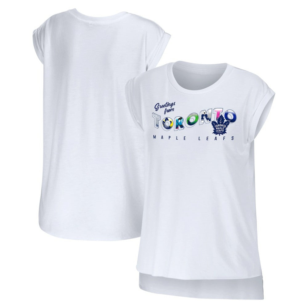 Toronto Maple Leafs WEAR by Erin Andrews Women's Greetings From Muscle T-Shirt - White - NHL 4762640