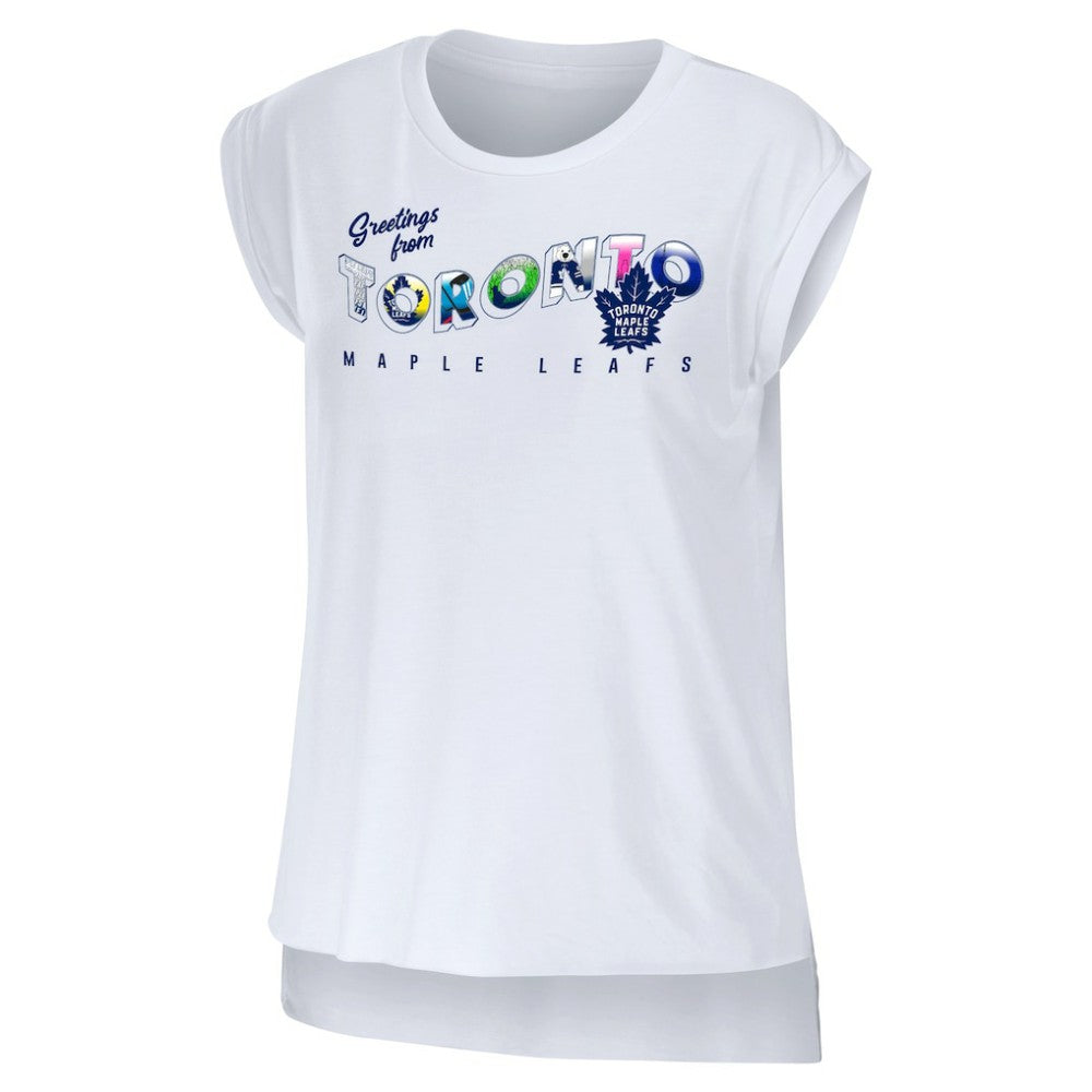 Toronto Maple Leafs WEAR by Erin Andrews Women's Greetings From Muscle T-Shirt - White - NHL 4762640