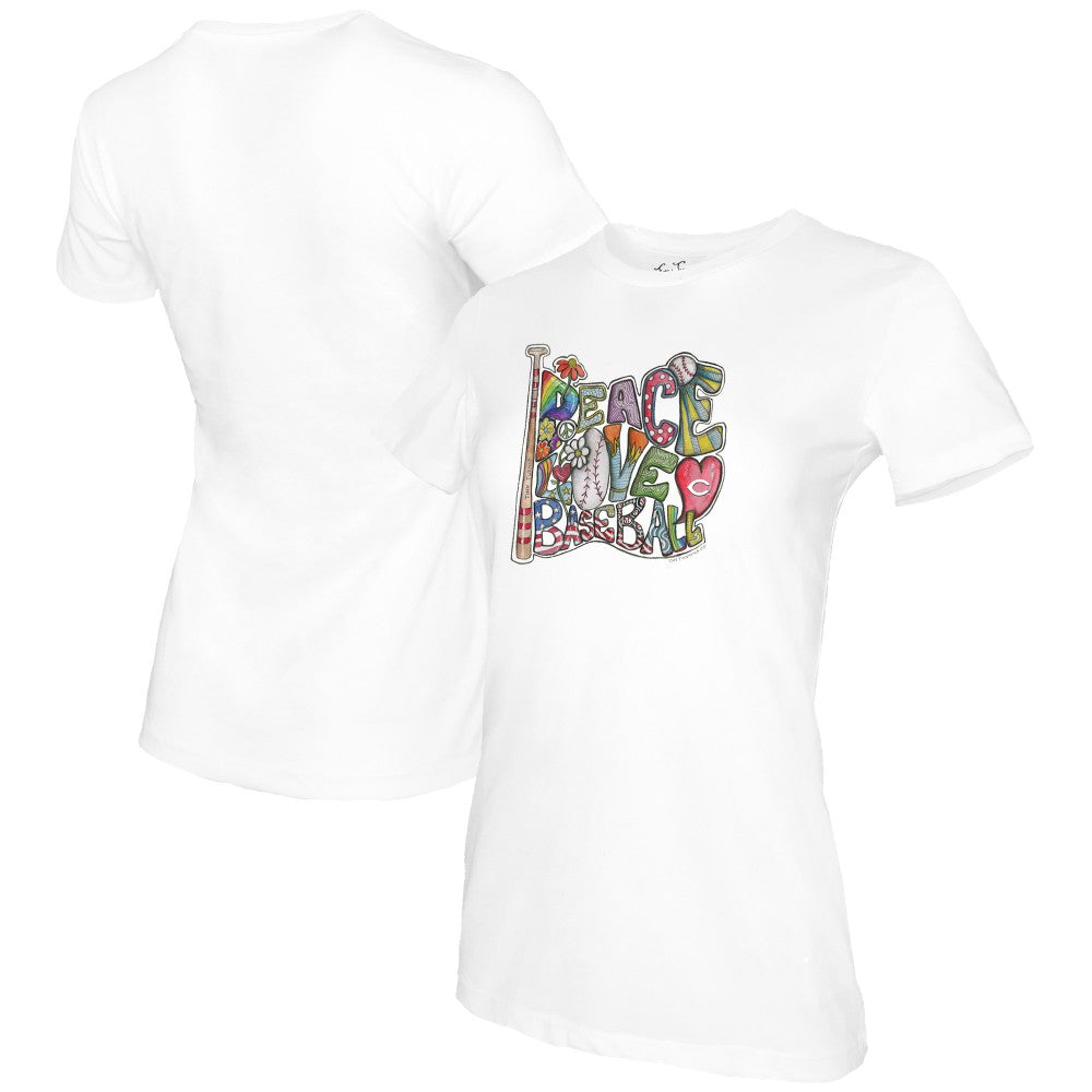 Cincinnati Reds Tiny Turnip Women's Peace Love Baseball T-Shirt - White - MLB Lifestyle