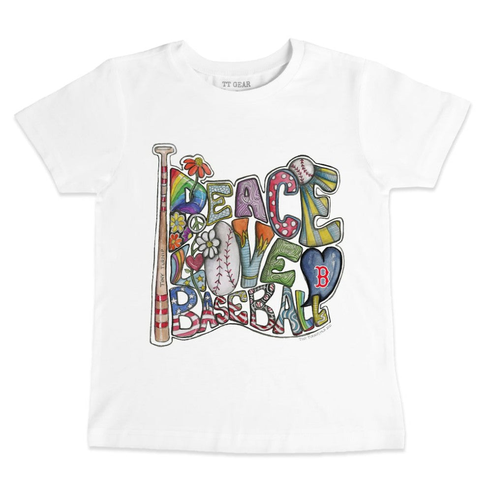 Boston Red Sox Tiny Turnip Youth Peace Love Baseball T-Shirt - White - MLB Lifestyle
