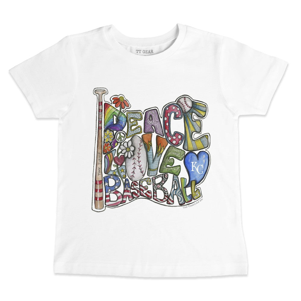 Kansas City Royals Tiny Turnip Youth Peace Love Baseball T-Shirt - White - MLB Discount