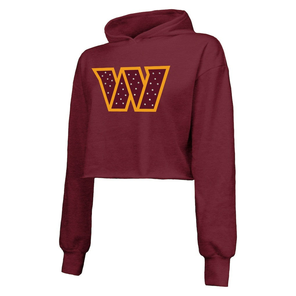 Washington Commanders Majestic Threads Women's Bling Tri-Blend Cropped Pullover Hoodie Burgundy