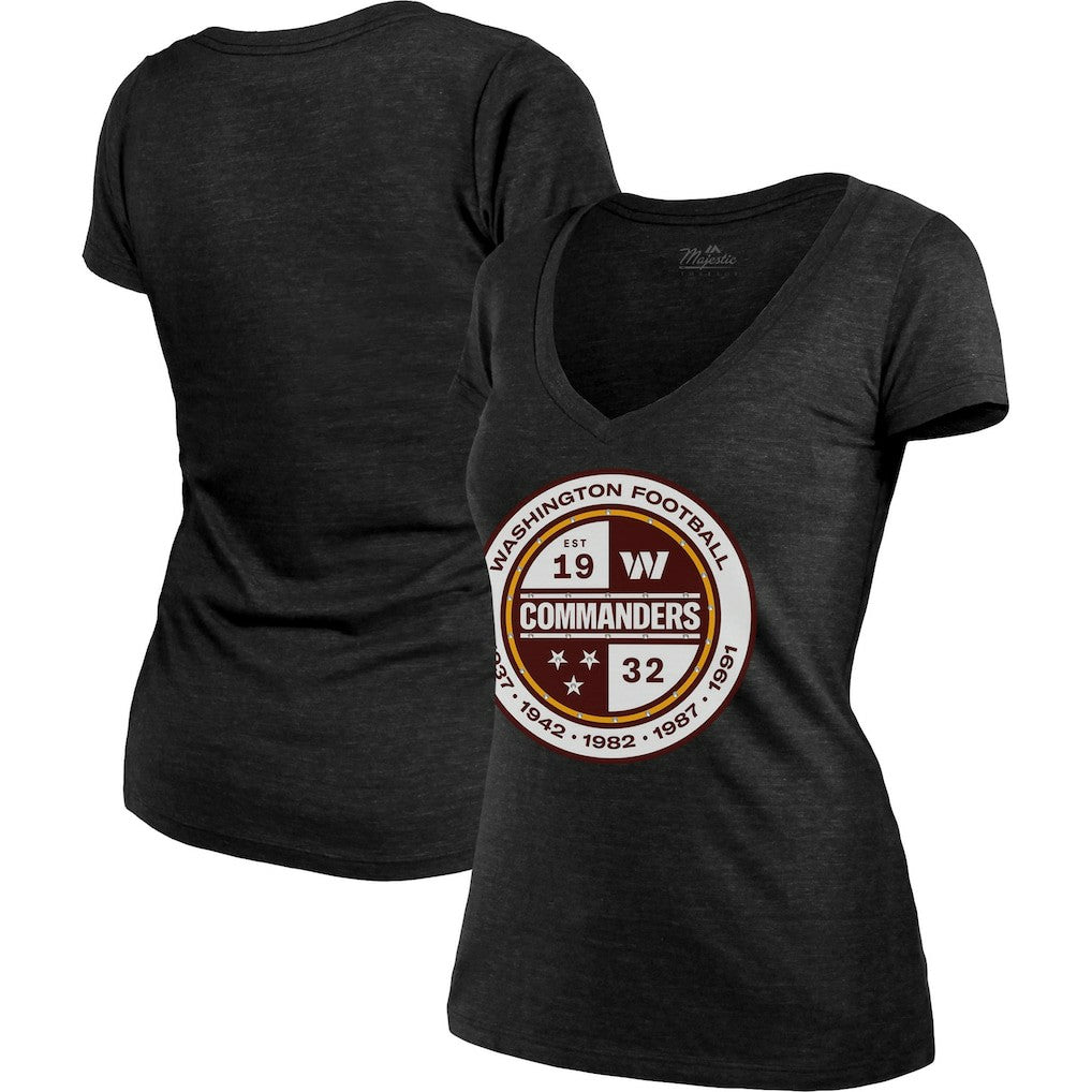 Washington Commanders Majestic Threads Women's Bling Tri-Blend V-Neck T-Shirt Heathered Black