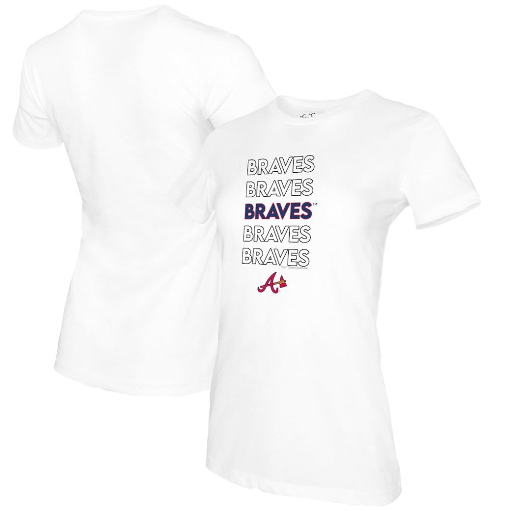 Atlanta Braves Tiny Turnip Women's Stacked T-Shirt - White - MLB Discount