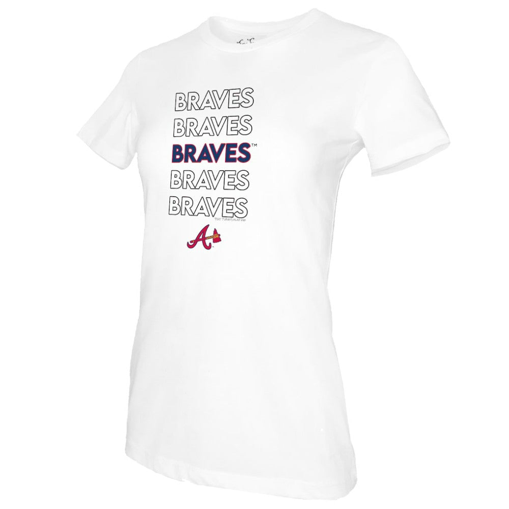 Atlanta Braves Tiny Turnip Women's Stacked T-Shirt - White - MLB Discount