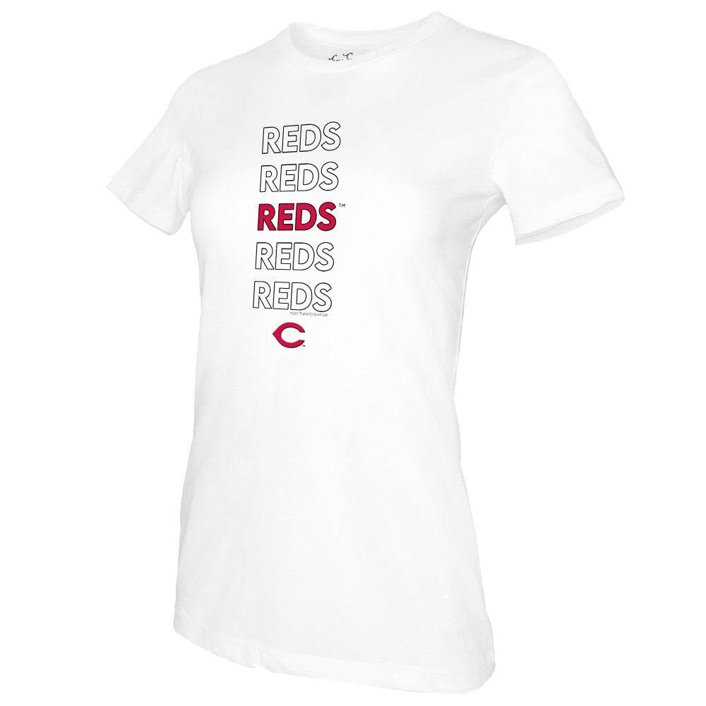 Cincinnati Reds Tiny Turnip Women's Stacked T-Shirt - White - MLB Sale