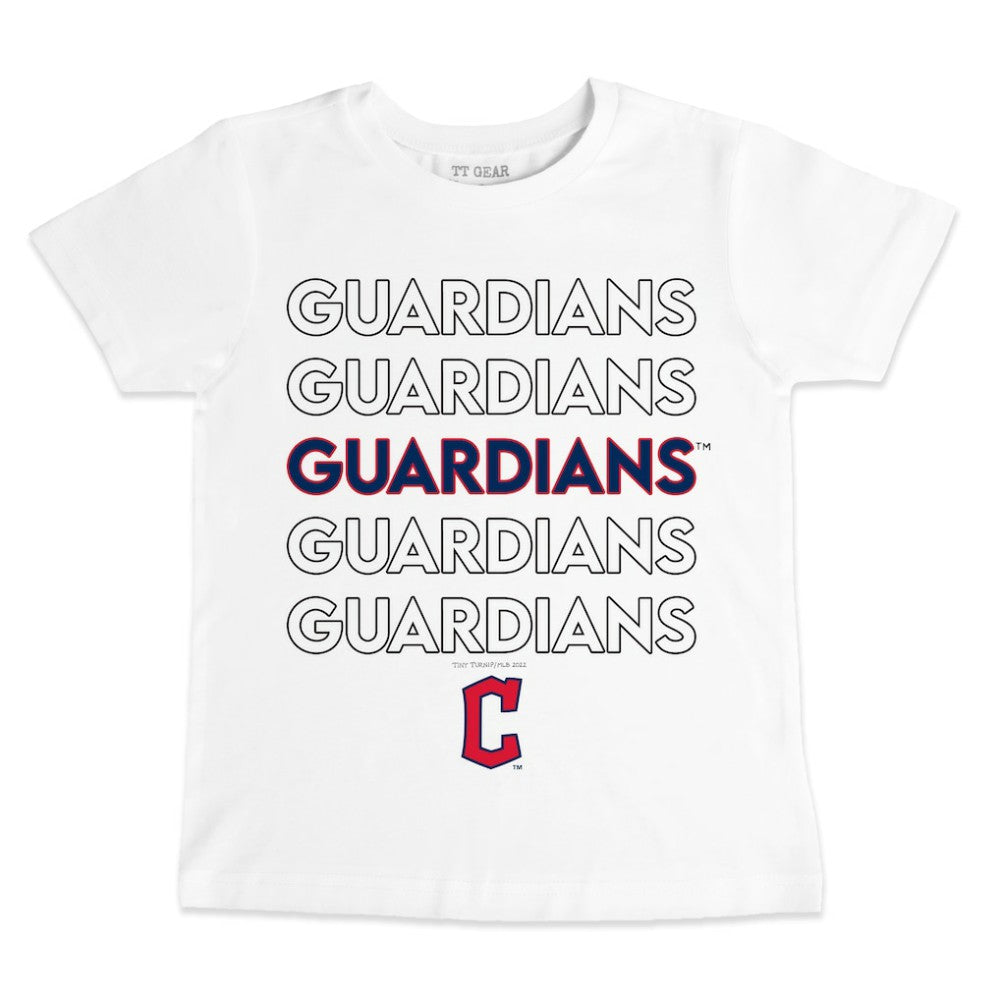 Cleveland Guardians Tiny Turnip Youth Stacked T-Shirt - White - MLB Sale