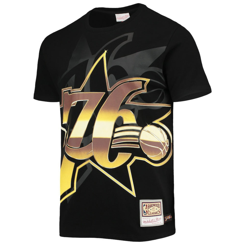 Philadelphia 76ers Big & Tall Hardwood Classics Big Face 4.0 T-Shirt Black | Mitchell & Ness Lifestyle
